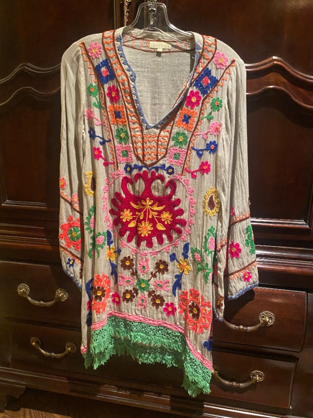 Fun Boho Tunic with Green Fringe